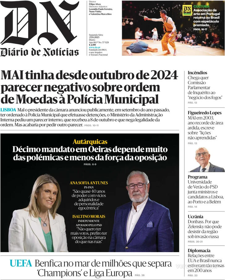 Capa Dirio de Notcias - 2025-08-25