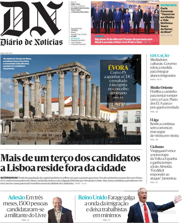 Capa Dirio de Notcias - 2025-09-01