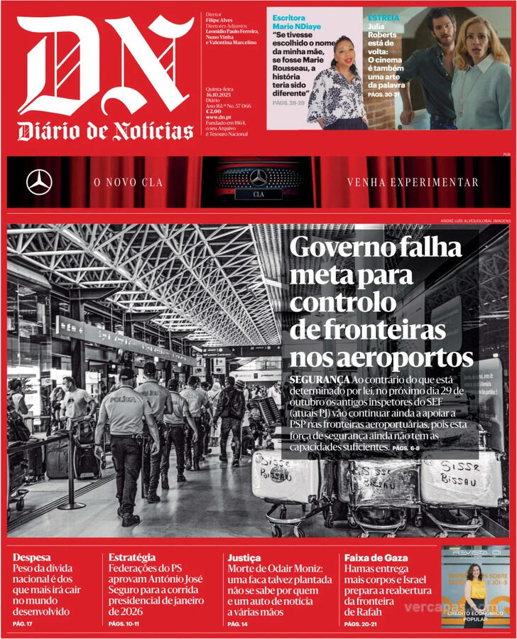 Capa Dirio de Notcias - 2025-10-16