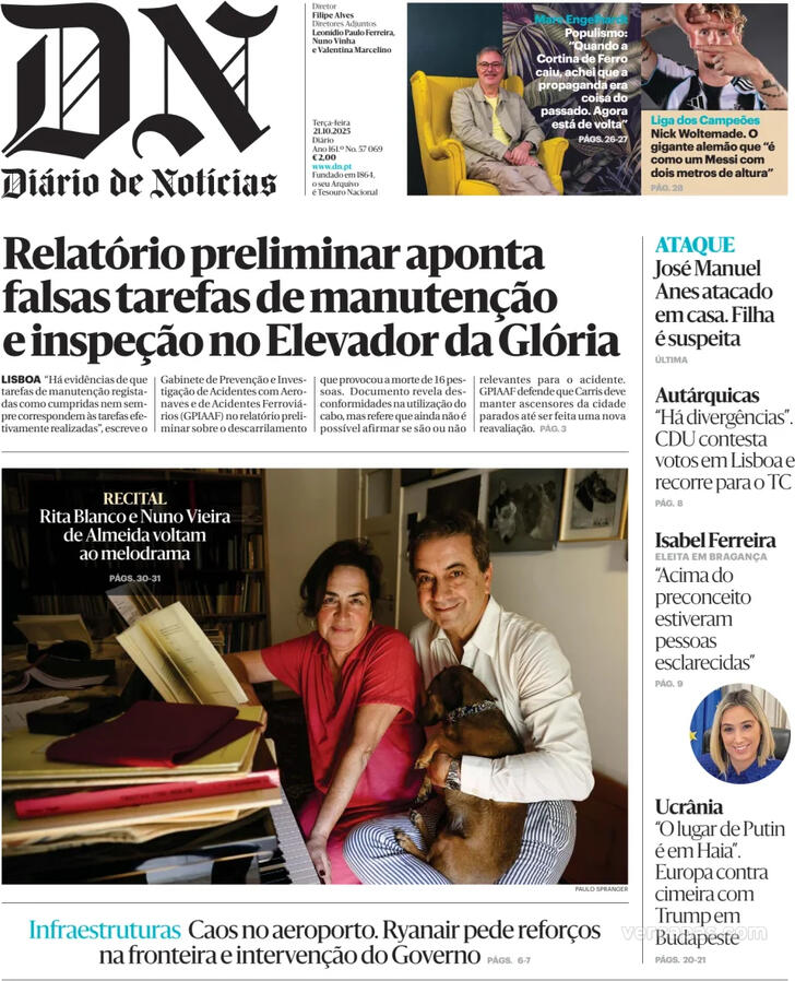 Capa Dirio de Notcias - 2025-10-21