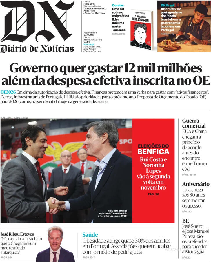 Capa Dirio de Notcias - 2025-10-27