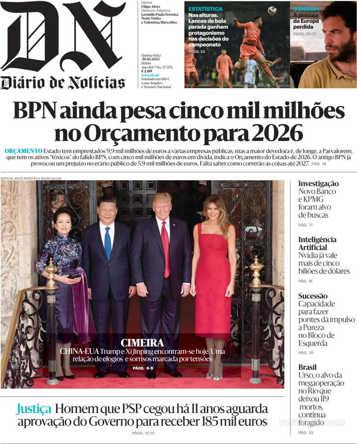 Capa Dirio de Notcias - 2025-10-30