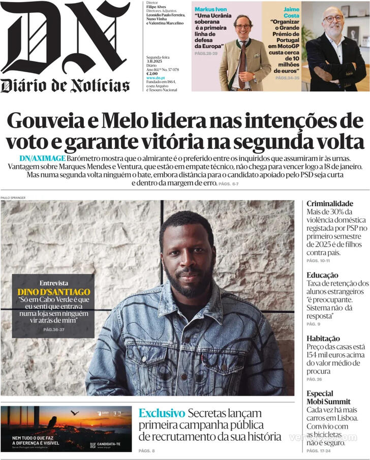 Capa Dirio de Notcias - 2025-11-03