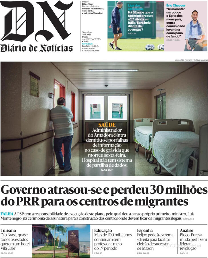 Capa Dirio de Notcias - 2025-11-04