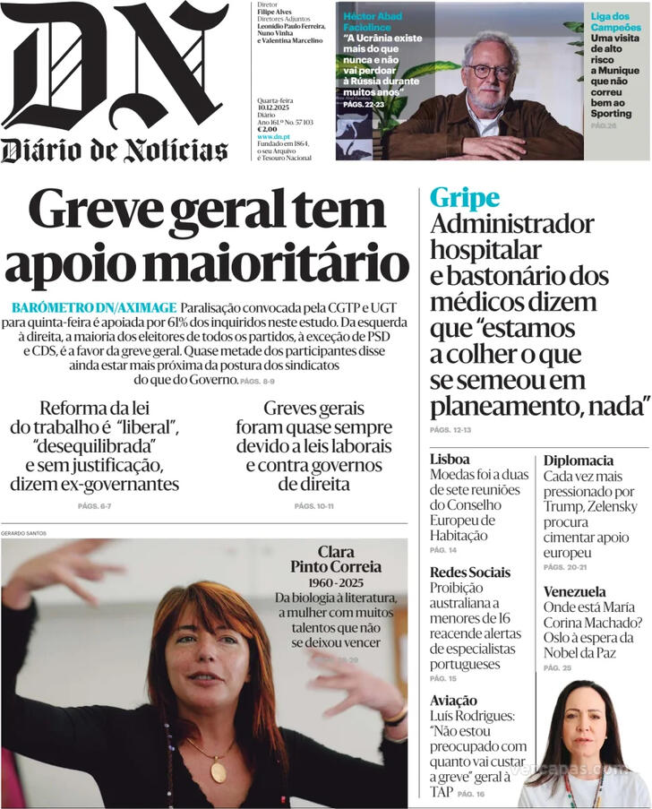 Capa Di�rio de Not�cias - 2025-12-10