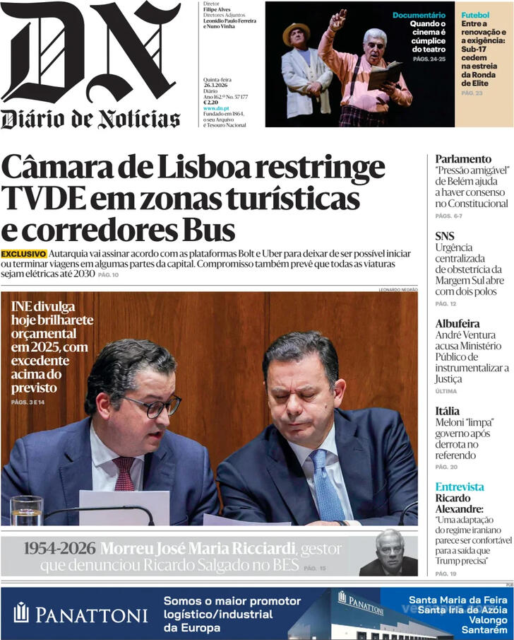 Capa Di�rio de Not�cias - 2026-03-26