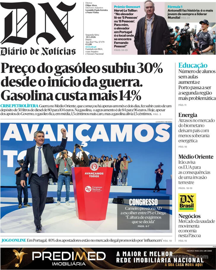 Capa Di�rio de Not�cias - 2026-03-30