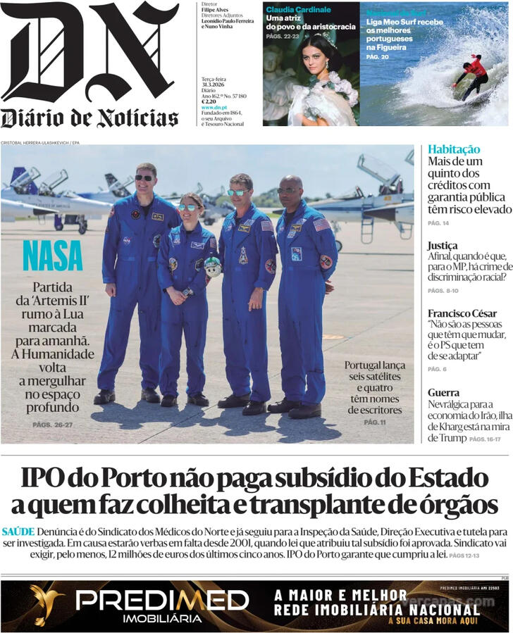 Capa Di�rio de Not�cias - 2026-03-31