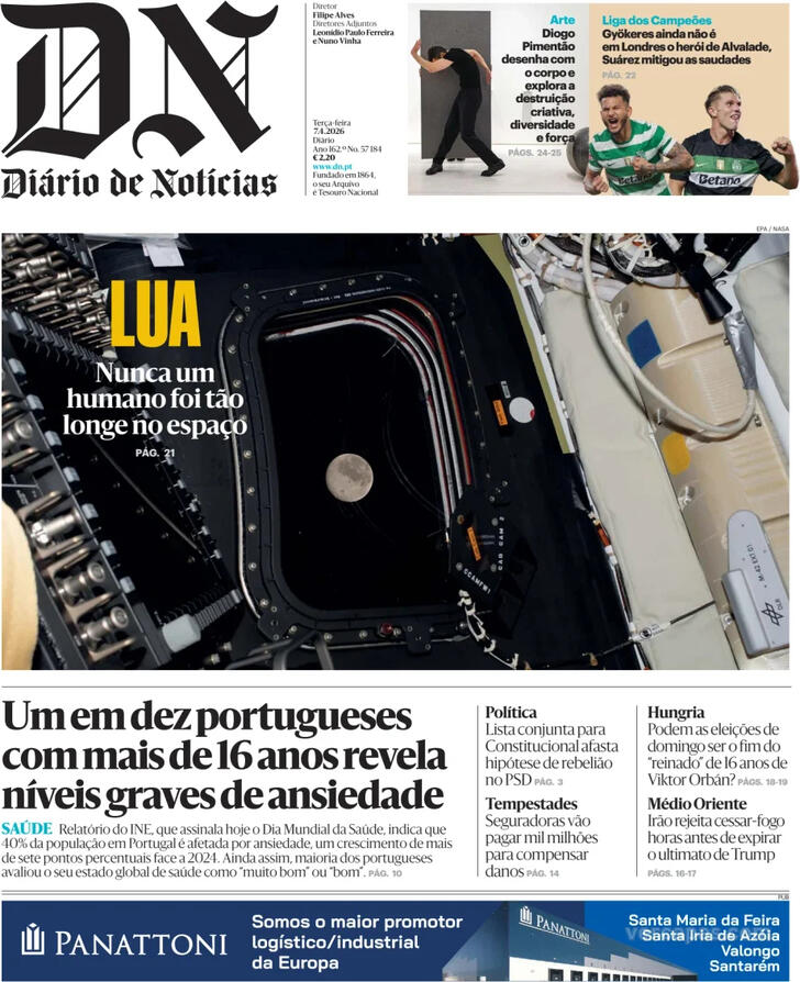 Capa Di�rio de Not�cias - 2026-04-07