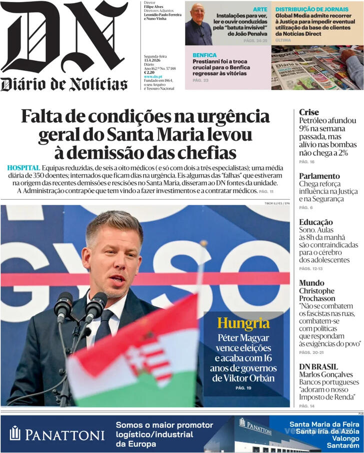 Capa Di�rio de Not�cias - 2026-04-13