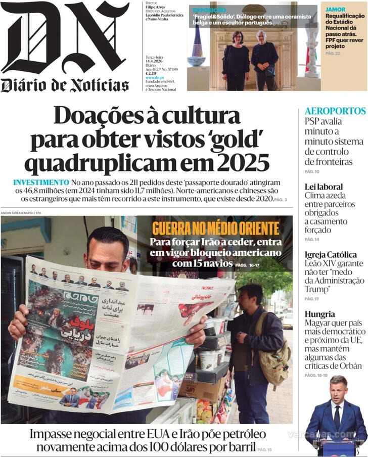 Capa Di�rio de Not�cias - 2026-04-14