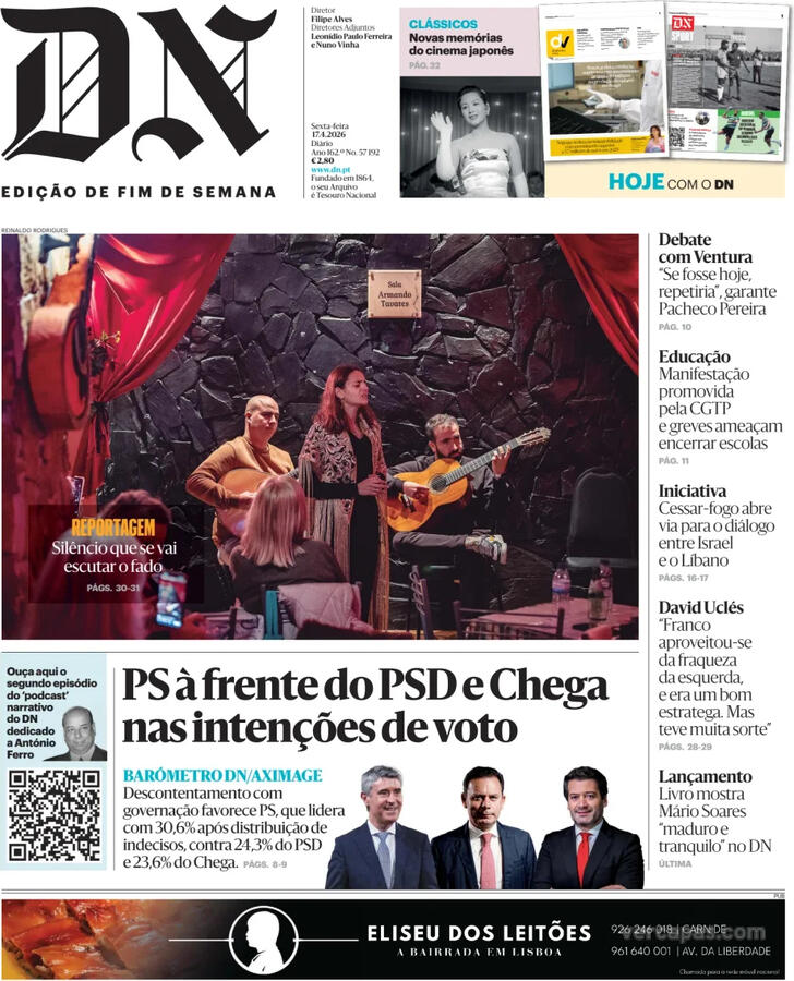 Capa Di�rio de Not�cias - 2026-04-17