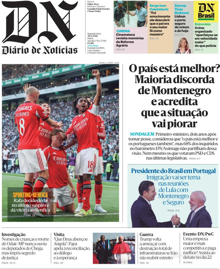 Capa Di�rio de Not�cias - 2026-04-20