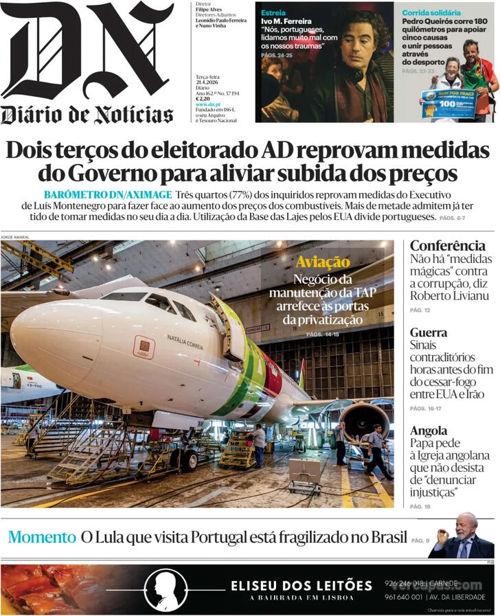 Capa Di�rio de Not�cias - 2026-04-21