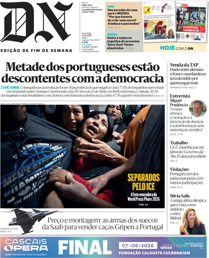 Capa Di�rio de Not�cias - 2026-04-24