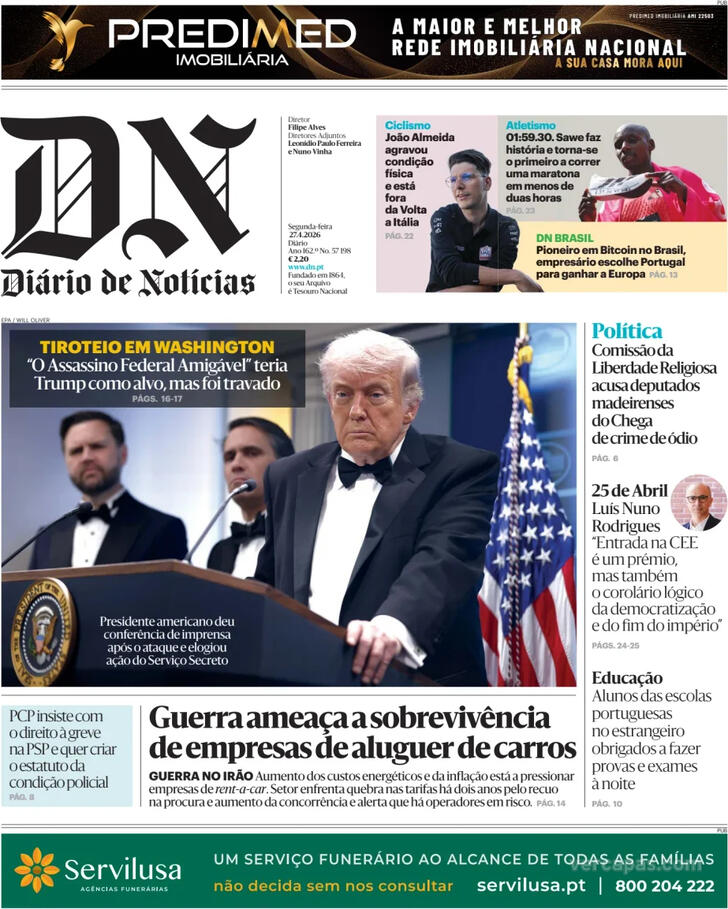 Capa Di�rio de Not�cias - 2026-04-27