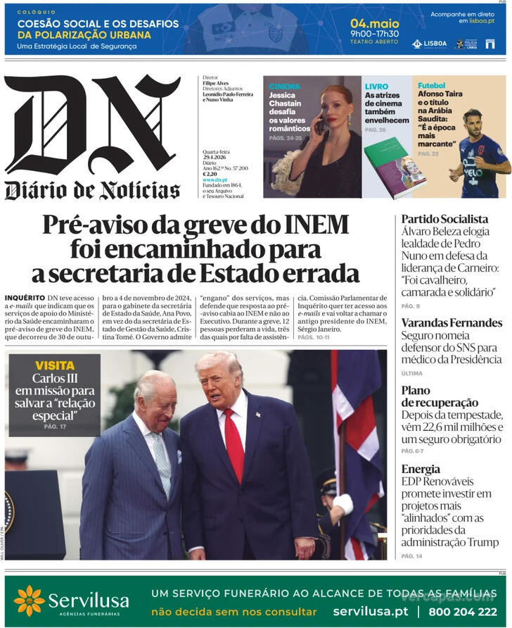 Capa Di�rio de Not�cias - 2026-04-29
