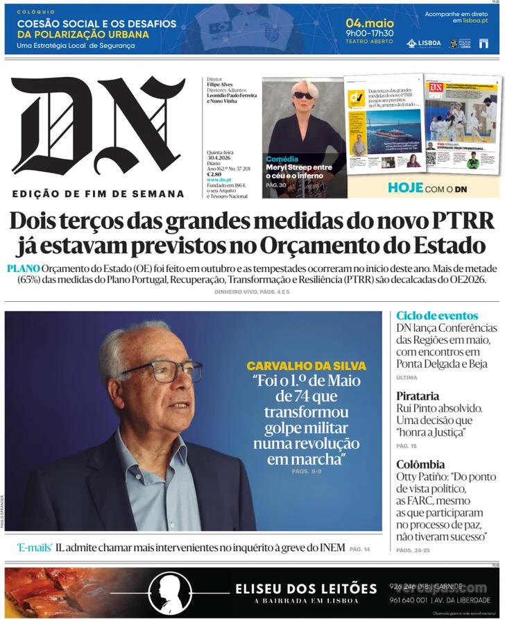 Capa Di�rio de Not�cias - 2026-04-30