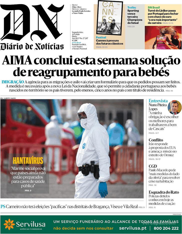 Capa Di�rio de Not�cias - 2026-05-11