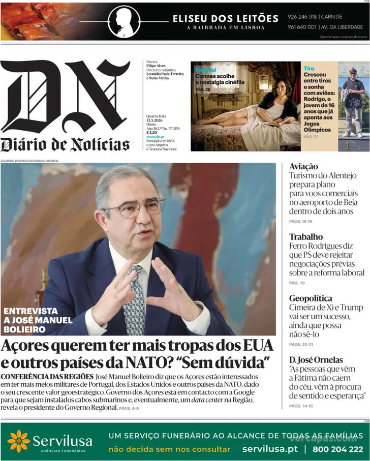 Capa Di�rio de Not�cias - 2026-05-13