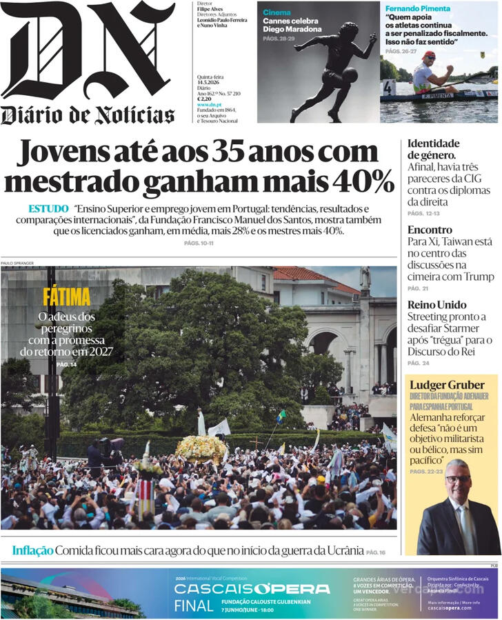 Capa Di�rio de Not�cias - 2026-05-14