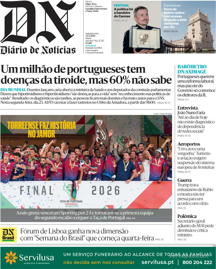 Capa Di�rio de Not�cias - 2026-05-25