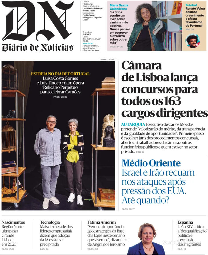 Capa Di�rio de Not�cias - 2026-06-09