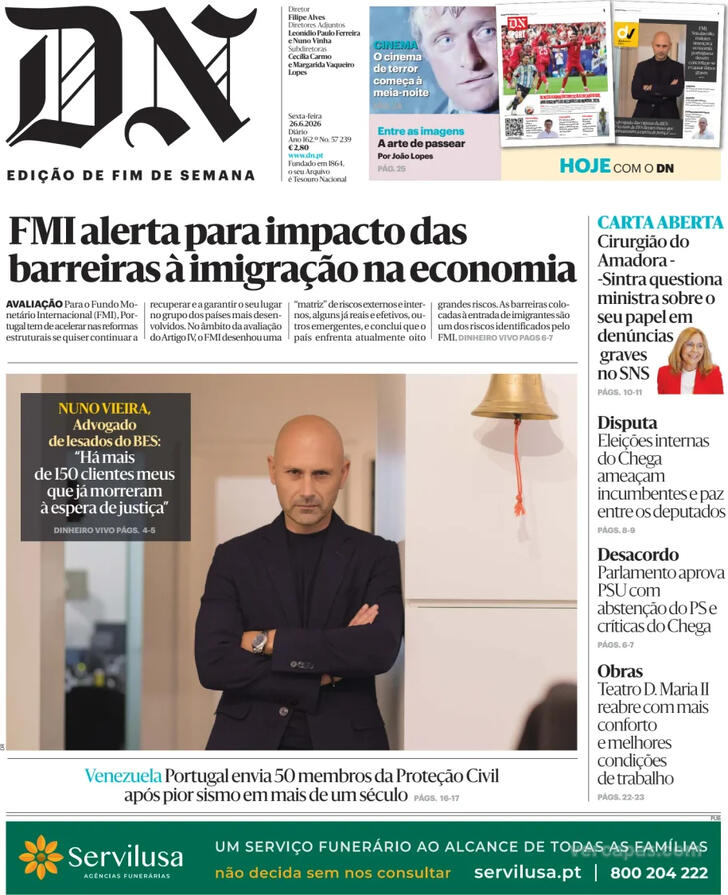 Capa Di�rio de Not�cias - 2026-06-26