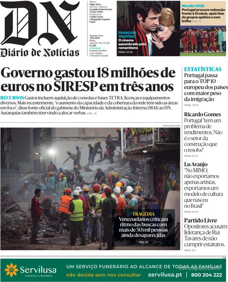Capa Di�rio de Not�cias - 2026-06-29