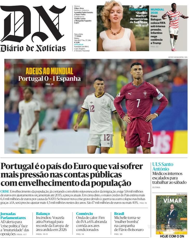 Capa Di�rio de Not�cias - 2026-07-07