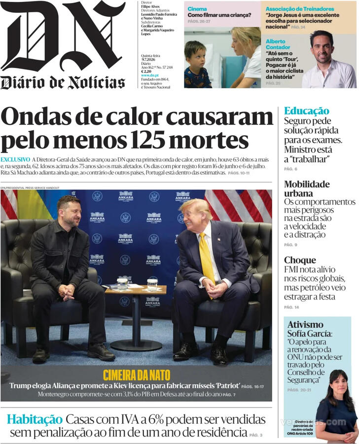Capa Di�rio de Not�cias - 2026-07-09