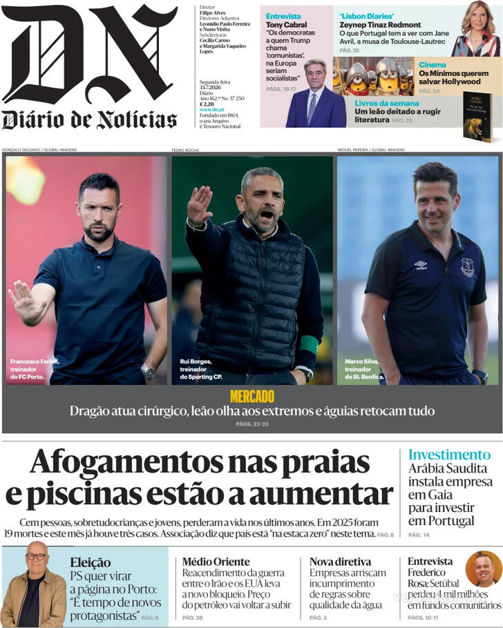 Capa Di�rio de Not�cias - 2026-07-13