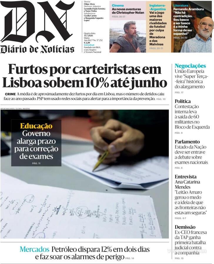 Capa Di�rio de Not�cias - 2026-07-15