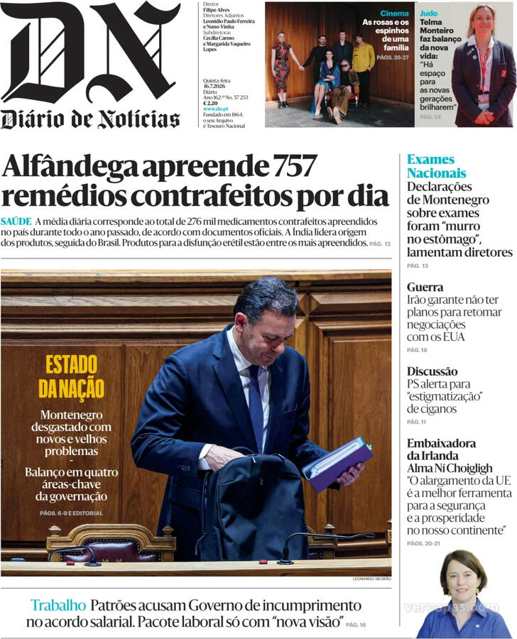 Capa Di�rio de Not�cias - 2026-07-16