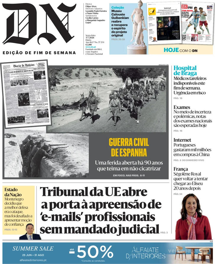 Capa Di�rio de Not�cias - 2026-07-17