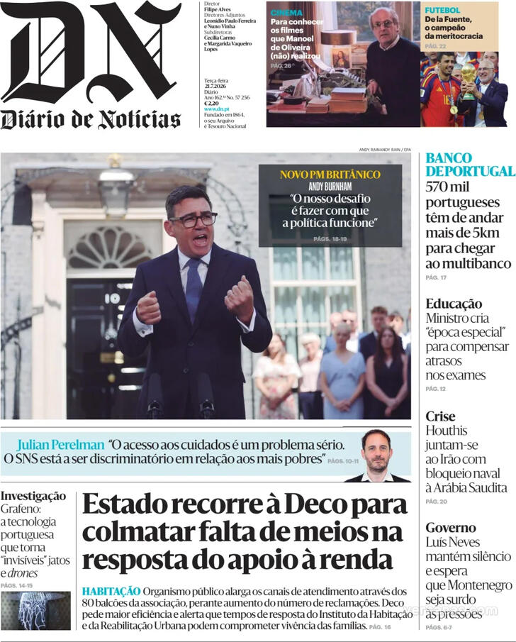 Capa Di�rio de Not�cias - 2026-07-21