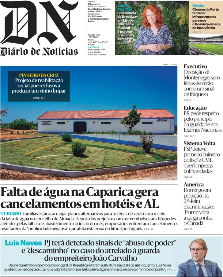 Capa Di�rio de Not�cias - 2026-07-22