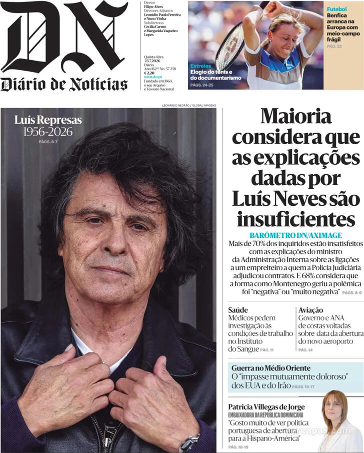 Capa Di�rio de Not�cias - 2026-07-23