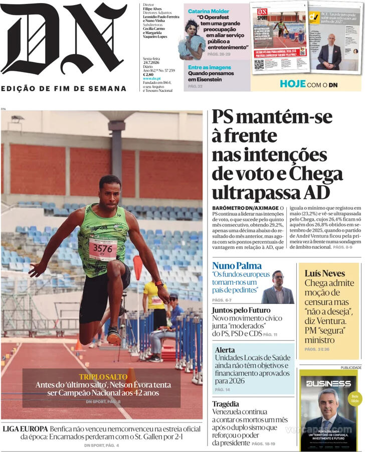 Capa do jornal Diário de Notícias