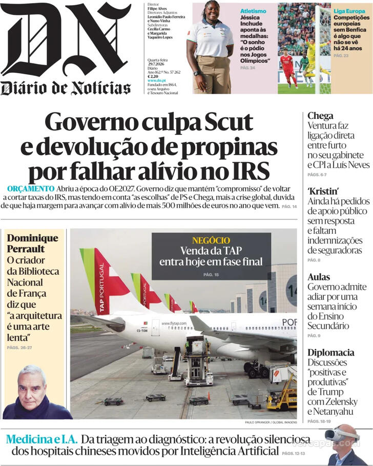 Capa do jornal Diário de Notícias