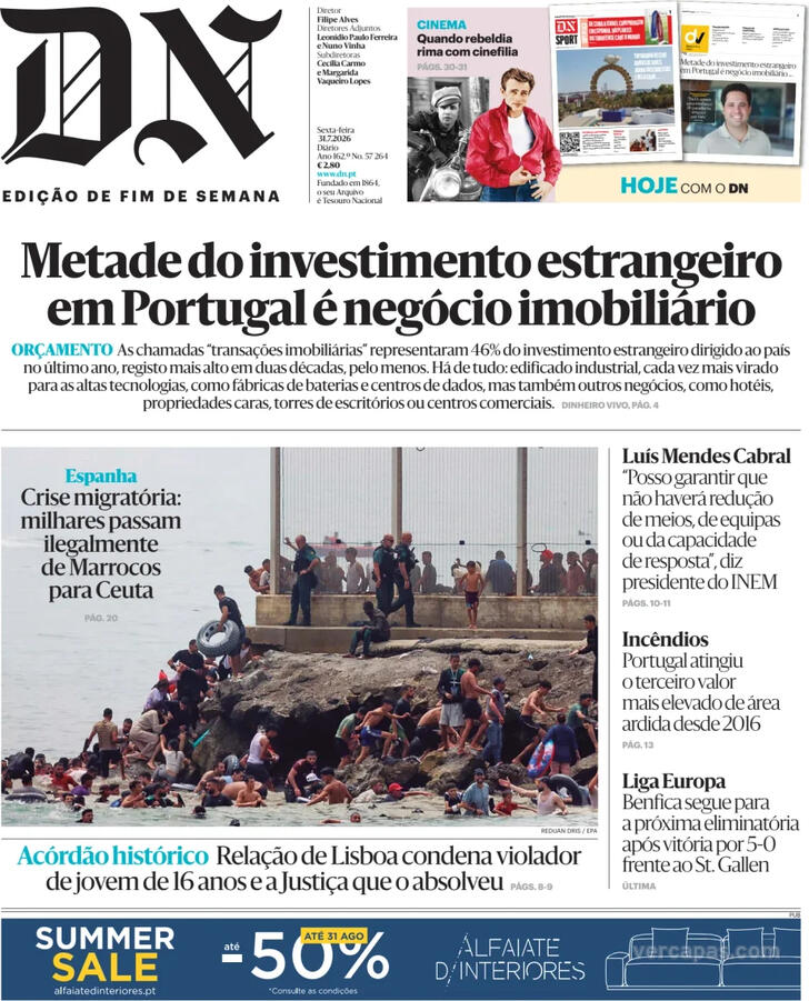 Capa do jornal Diário de Notícias