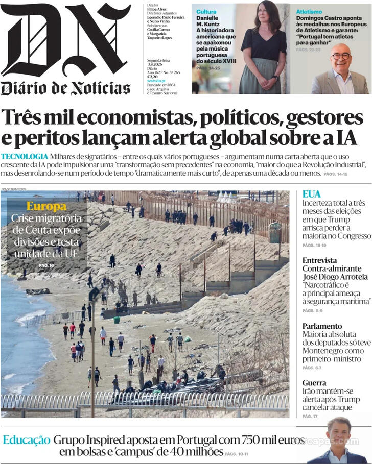 Capa do jornal Diário de Notícias