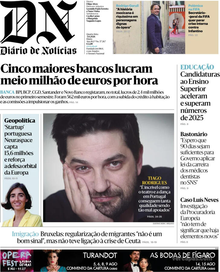 Capa do jornal Diário de Notícias
