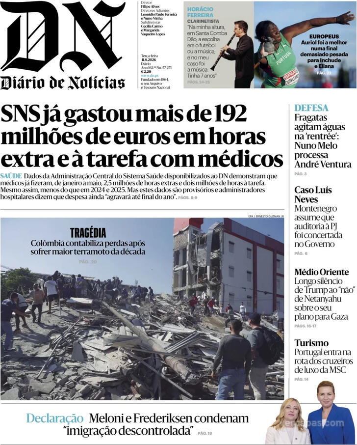 Capa Di�rio de Not�cias - 2026-08-11