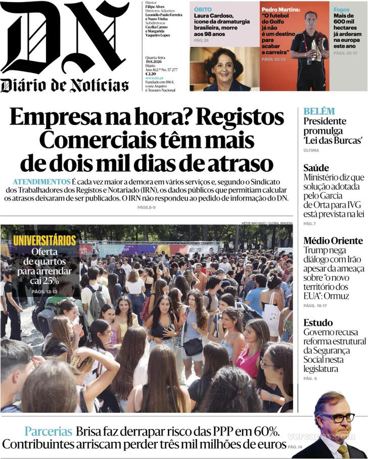 Capa Di�rio de Not�cias - 2026-08-19