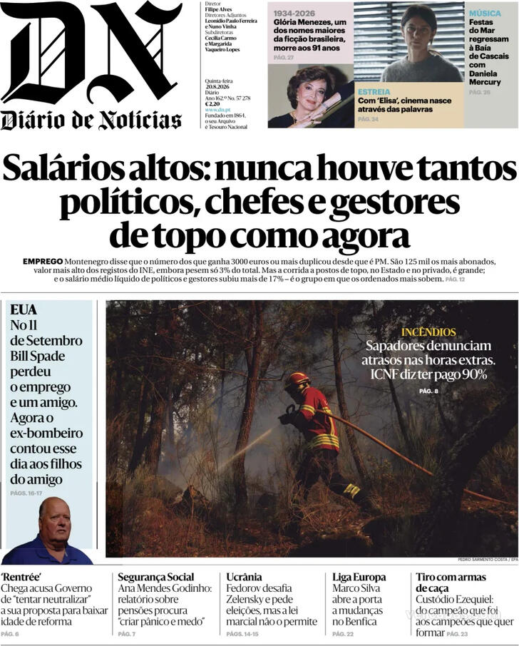 Capa Di�rio de Not�cias - 2026-08-20