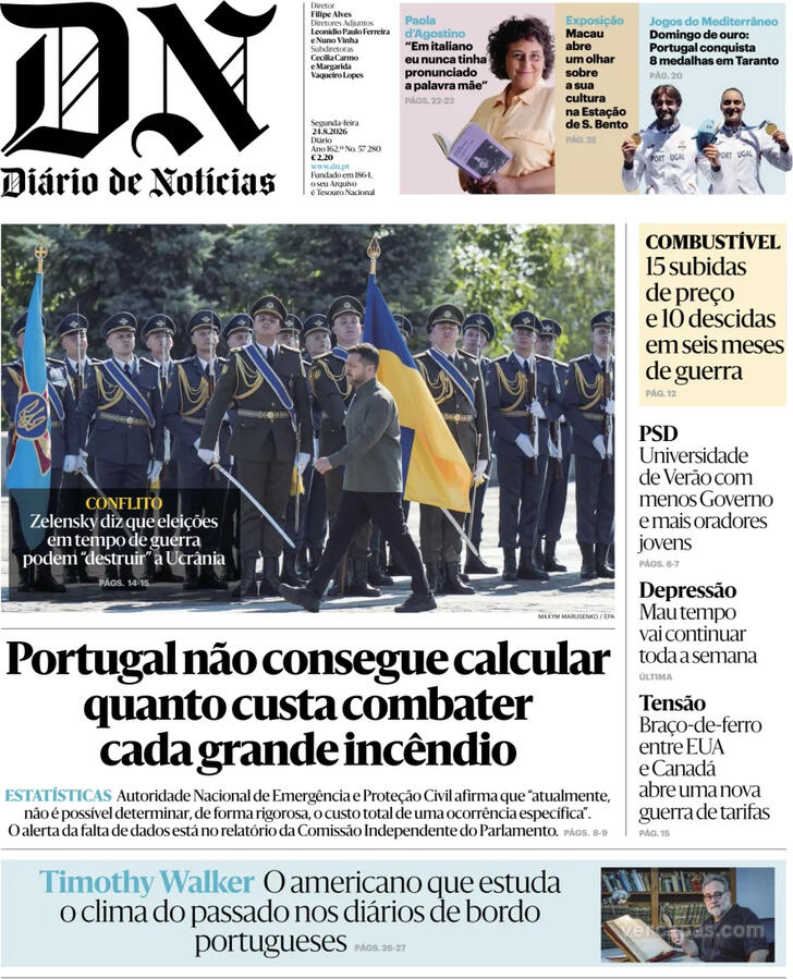 Capa do jornal Diário de Notícias