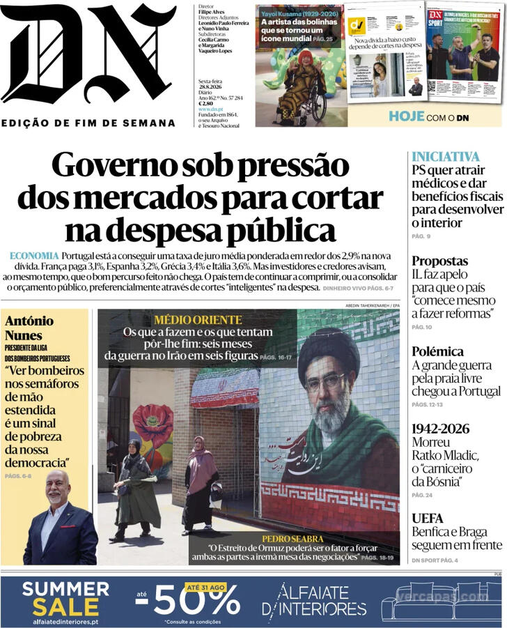 Capa do jornal Diário de Notícias