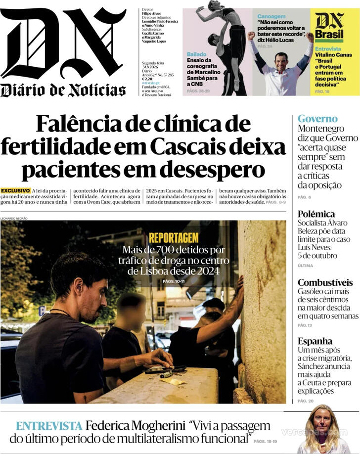 Capa do jornal Diário de Notícias