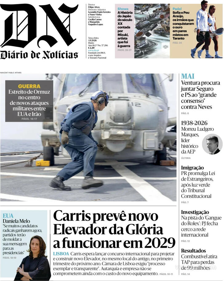 Capa do jornal Diário de Notícias